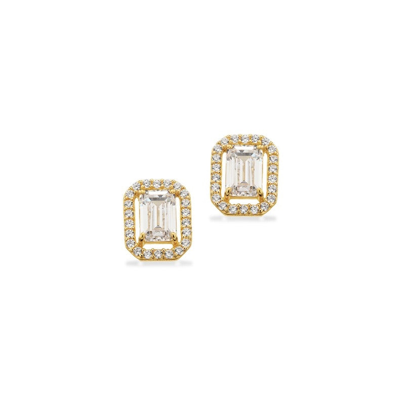 Scrouples øreringe i 8 kt guld med baguette og klare zirkonia i rektangulært design.
